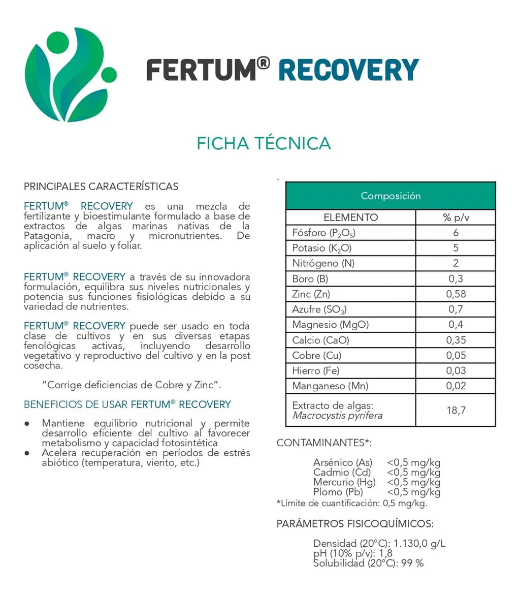 Fertilizante Fertum Recovery Con Algas 5 Litros Concentrado — Con Envío Incluido 🚚