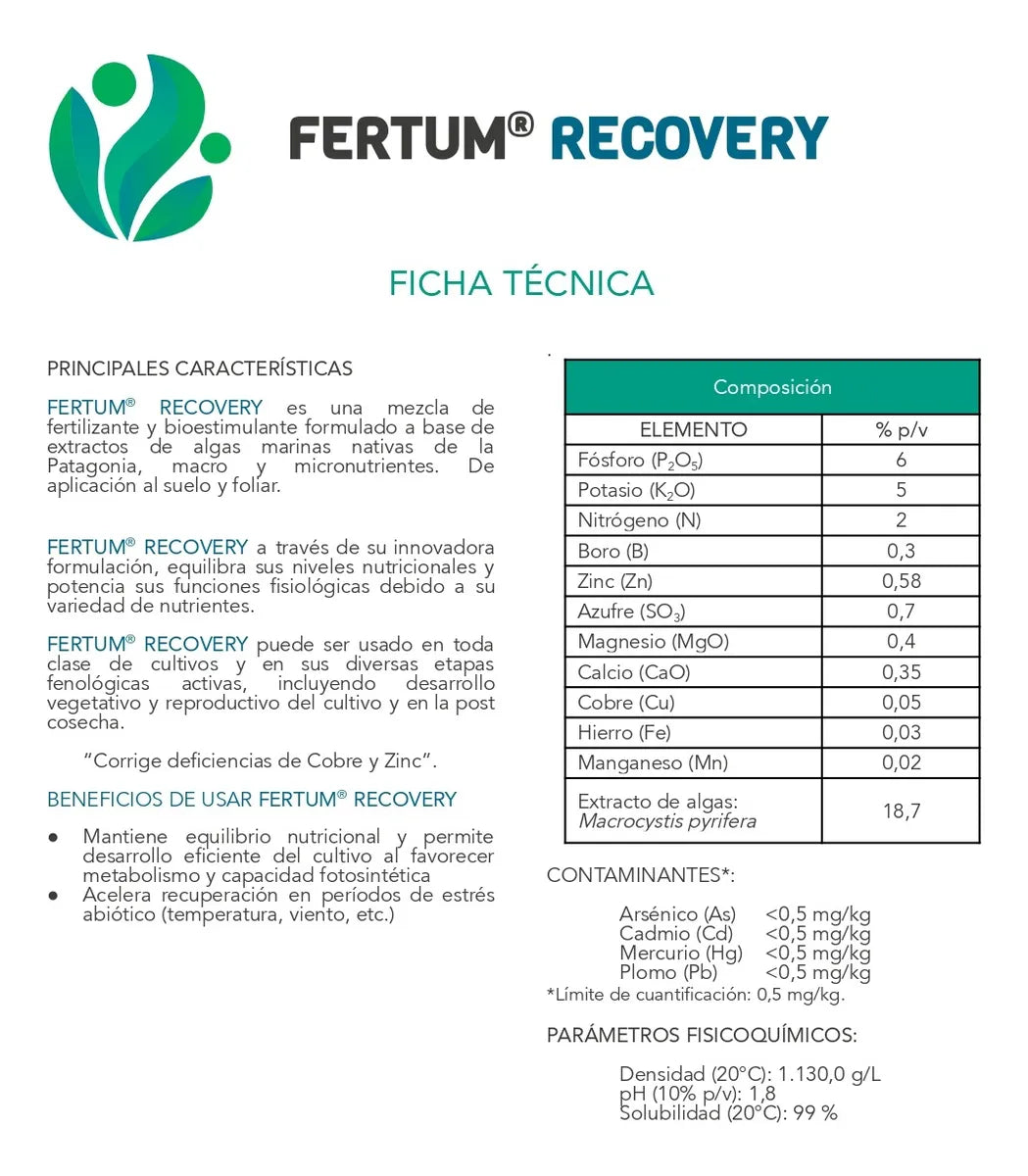 Fertilizante Fertum Recovery Con Algas 1 Litro Concentrado
