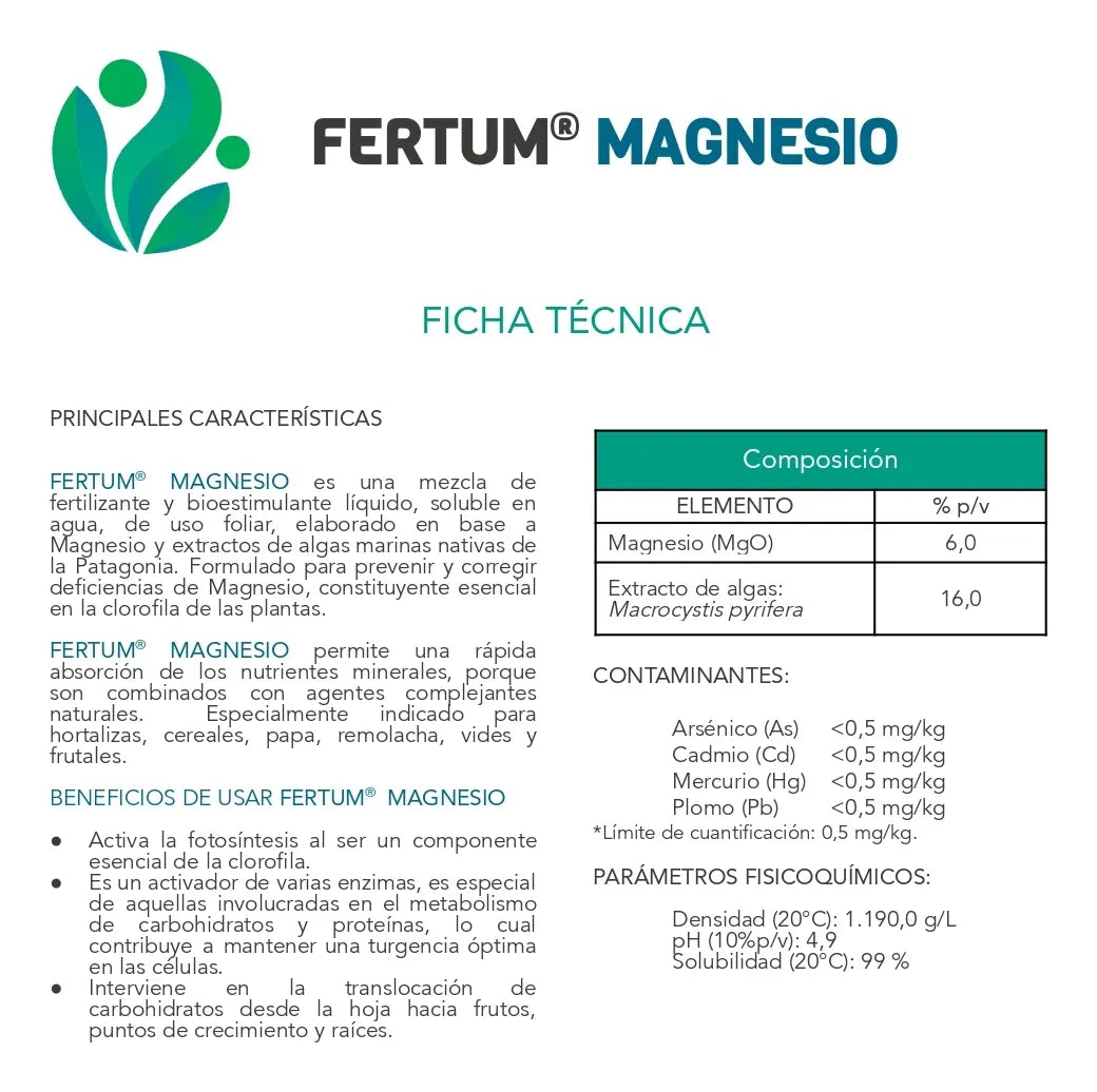 Fertilizante Fertum Magnesio Con Algas 1 Litro Concentrado