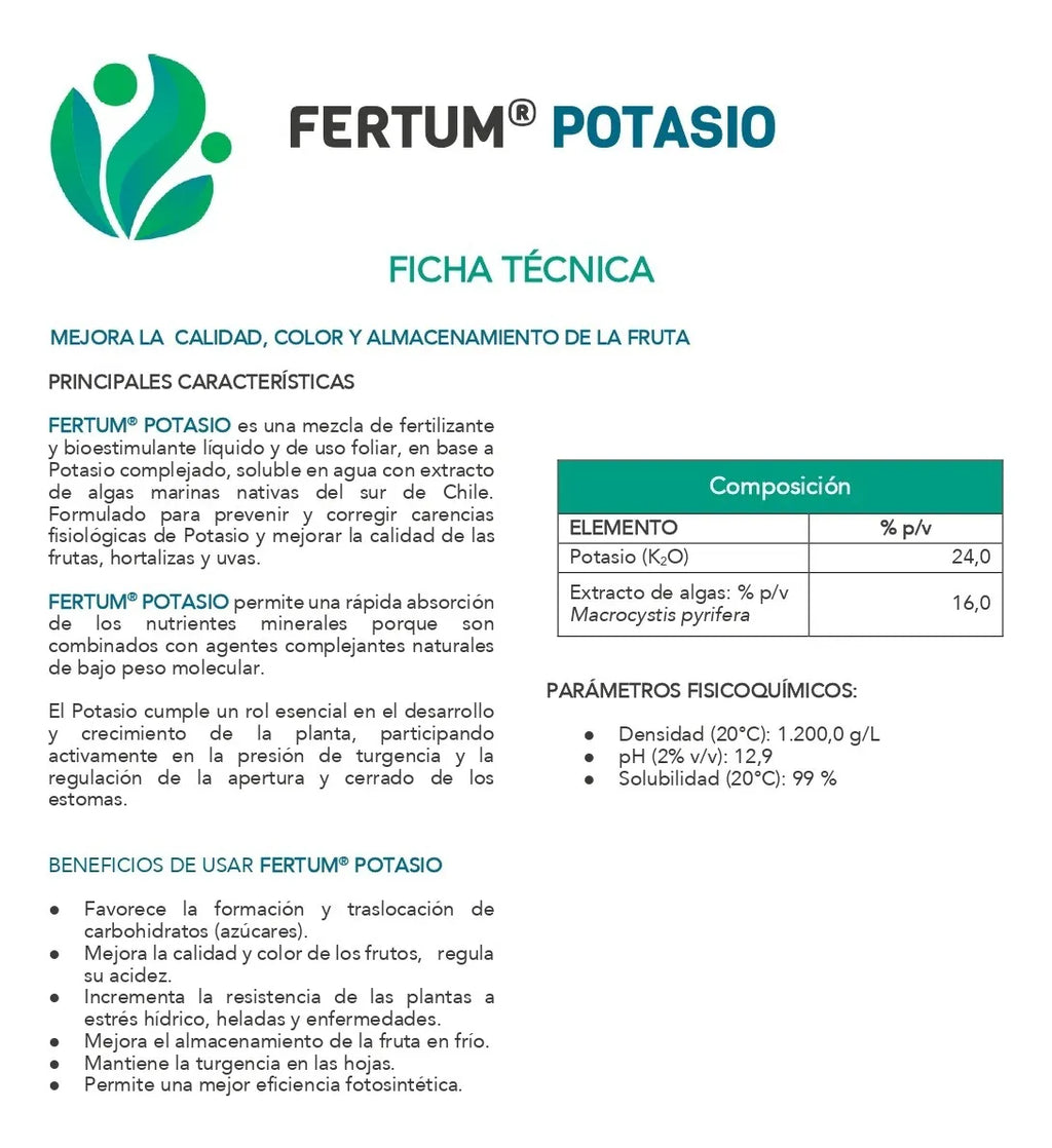 Fertilizante Fertum Potasio Con Algas 1 Litro Concentrado