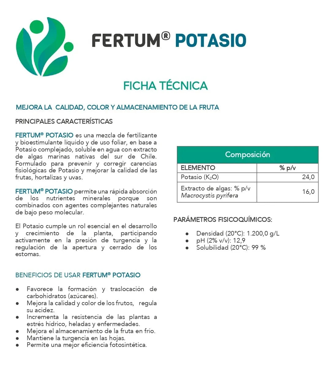 Fertilizante Fertum Potasio Con Algas 1 Litro Concentrado